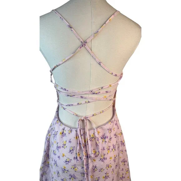 Strappy Small Back Mini Dress Pink/Purple Fully Lined Sweetheart Neckline - Picture 9 of 12